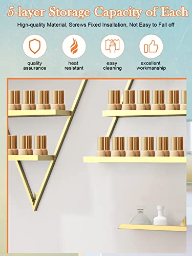 Lorvain Metal Wall-Mounted Nail Polish Storage Racks 5 Tiers Gold Triangular Display Rack Cosmetic Display Cases Lipstick Perfume Wall Shelf Essential Oil Organizers For Home Spa Nail Salon Shop #TOP3