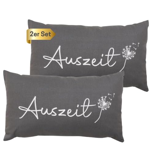 Bada Bing 2er Set Deko Kissen Auszeit grau - hochwertiges Wendekissen mit Bezug - Kuschelkissen Dekokissen Baumwolle - Sofakissen 50 x 30 cm mit Füllung