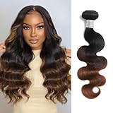 AUROO T1B/2/30 Chestnut Brown Ombre Human Hair Bundles Body Wave 20 Inch, 12A Thick Track 100% Virgin Human Hair Bundles Dark Roots Bundle 3 Tone Ombre Medium Auburn Colored Single Bundle Quick Weaves