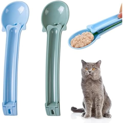 Mezfrguo 2 Pcs Cat Treat Squeeze Spoon for Puree and Bisque, Cat Strip Feeder Spoon for Wet Food Cat Happy Spoon Pet Food Feeding Spoon (Blue, Green) Cover