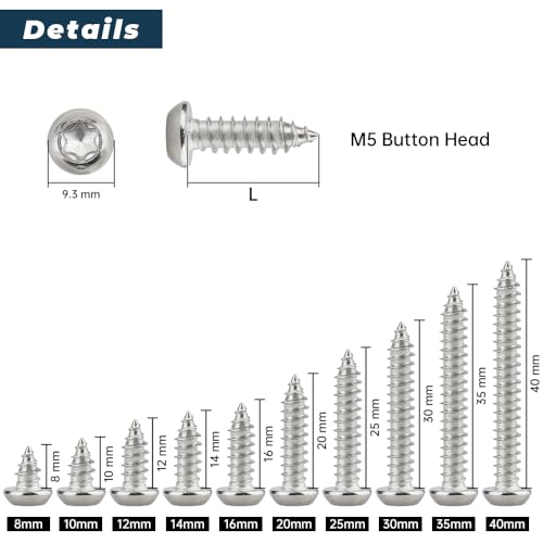 Vis autotaraudeuses Torx M5 40 mm en acier inoxydable pour assemblage bois sans fissure