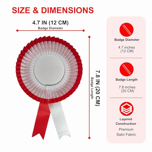Image of NEXGEN Trends Double Line Satin Award Badge for School Sports Day, Annual Day & Prize Distribution | Premium Ribbon Badge with Safety Pin | Pack of 10 (Red-White)