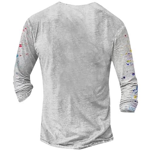 Mens Henley Shirts Graphic V Neck Long Sleeve Pullover Shirts 8Pcs Buttons Up Vintage Hippie Streetwear Tees Top2