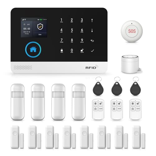Sistema de Alarma, Alarmas para Casa WiFi gsm 2G Casa con App, 21-Pieza,Sistemas de Seguridad para el Hogar con 8 Sensor Puertas, 4 PIR, 3 Control Remotos, 1 Sirena con 110DB, Compatible con Alexa