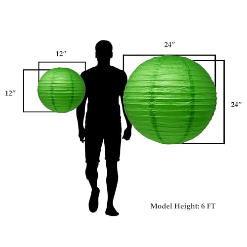 Image of Mudra Crafts 12 Inch Chinese Green and Gold Paper Lanterns Hanging Decor | 10 PCs, Reusable, Indoor Outdoor Decorative Lamp Shade, for Ceiling, Wedding, Shower, Party, Festival, Home Decoration