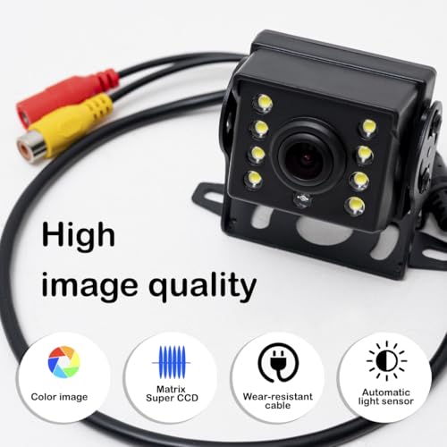 Image of Rear View Backup Camera - 170 Wide Angle, Night Vision, IP68 Waterproof, Super CCD, 800x480 Resolution, 9-36V Compatible, with 8 LED Lights for Cars, Trucks, and RVs