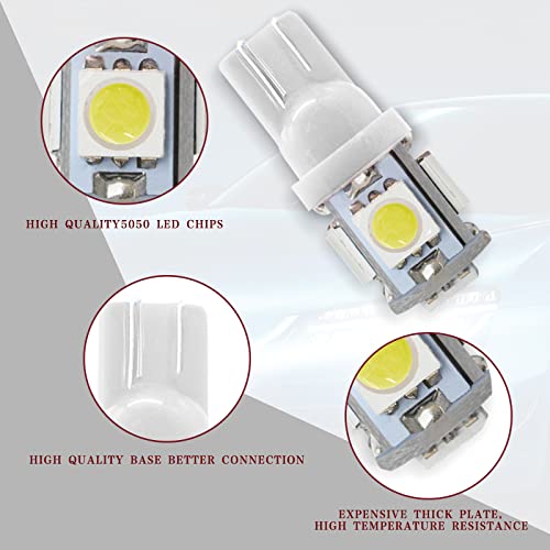 Rboko 10Pcs 194 Led Light Bulb 6000K Wedge T10 Led Bulb 5Smd 5050 Chips, 168 T10 2825 5Smd Dc 12V Replacement Bulbs For Car Dome Map Door Courtesy License Plate Lights (White) #TOP2