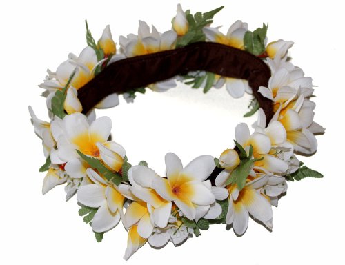 Rainview Creations Women Floral Headband White and Yellow Hawaii Plumeria Flower haku lei