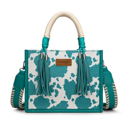 Montana West Wrangler Tote Bag Cow Print Western Satchel Bags for Women with Braided Rope Handles Top-handle Handbag and Purse Shoulder Bag WG386-8120STQ