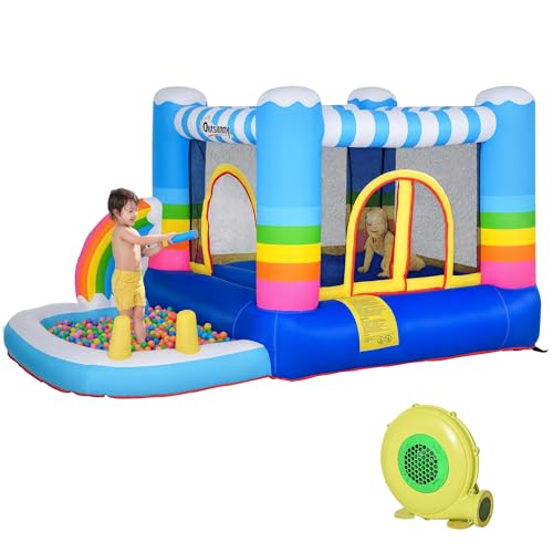 Outsunny Inflatable Bounce House for Kids 2-in-1 Jumping Castle for