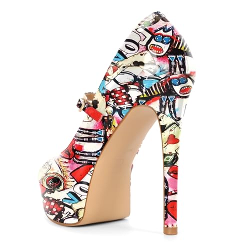Image of SAMMITOP Women's Peep Toe High Heels Platform Stiletto Pumps Patent Mary Jane Heels 5.5 inch Party Wedding Dress Shoes