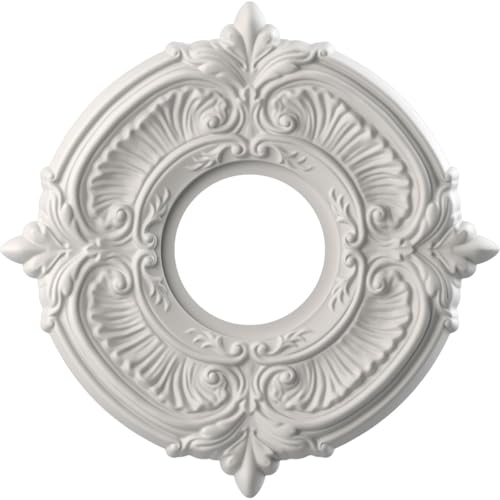 Ekena Millwork CMP10ATGBW Attica Thermoformed PVC Ceiling Medallion (Fits Canopies up to 4 1/8"), 10"OD x 3 1/2"ID x 3/4"P, UltraCover Satin Blossom White