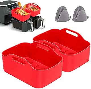 2022 Upgraded 2PCS Silicone Pot + 2PCS Gloves for Ninjas Dual Air Fryer, Silicone Air Fryer Liners Air Fryer Basket, Air Fryer Accessories for Oven, Microwave