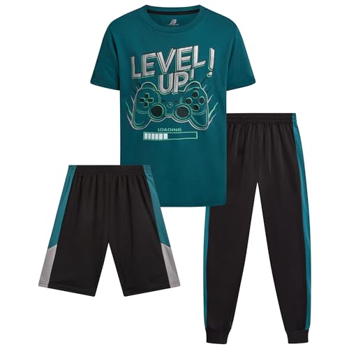 Image of Pro Athlete Boys Pants Set - 3 Piece Active Short Sleeve Graphic Tees Athletic Shorts and Jogger Sweatpants for Boys