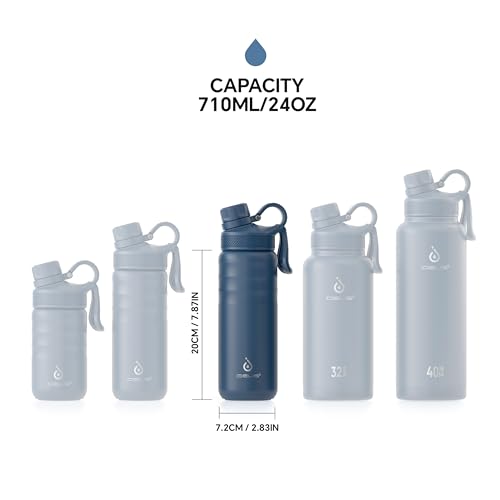 Image of IDEUS Vacuum Insulated Water Bottle 710ml /24oz, Leak-Proof Stainless Steel Water Bottle, Double Wall Flask, Metal Sports Canteen with 2 Lids