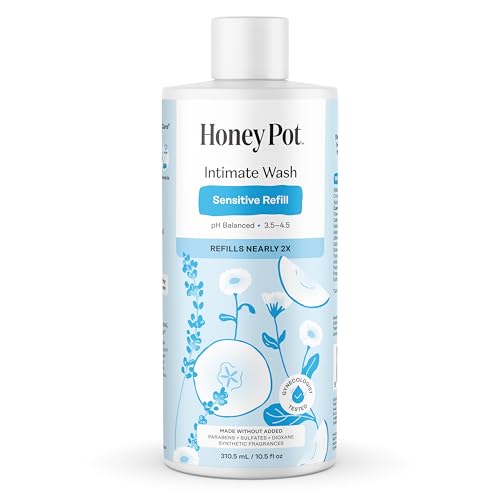 Image of The Honey Pot Company - Feminine Wash - Sensitive Refill - pH Balanced, Herbal Infused Plant-Based Feminine Care for Sensitive Skin - Daily Intimate Cleanser for Women - 10.50 Fl Oz