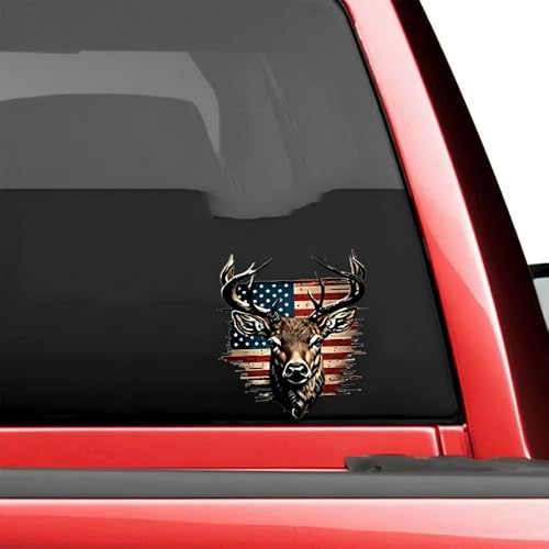 Image of Generic 2 Pcs American Flag Buck Deer Sticker, Vinyl Decal Sticker for Car, Truck, Computer, Wall, Any Clean Smooth Surface
