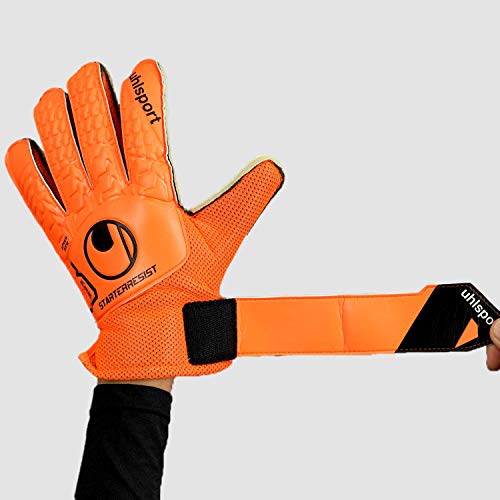 Luva De Goleiro Uhlsport Starter Resist Society, Infantil, Tam. 7, Laranja, Preto e Branco