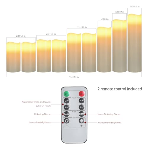Image of Halloween Flameless Candles Battery Operated LED Candles with Timer and Remote, Pack of 9 Real Wax Pillar Candles Flickering Candle for Home & Holiday Romantic Decor