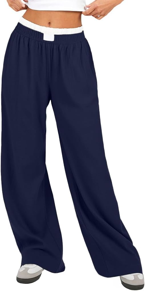 ONLYSTORY Women Pajama Pants Striped Wide Leg Elastic Waist Lounge Pj Bottoms Sleepwear
