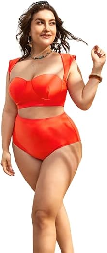 Plus Cut-Out Underwire Bikini Swimsuit with Beach Skirt Orange - 3XL
