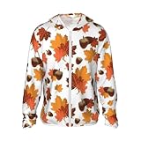 Sudadera unisex con capucha y protección solar con estampado de hojas y nueces de la cosecha de otoño, camisa con protección UV, chaqueta con cremallera completa para senderismo para mujeres y hombres