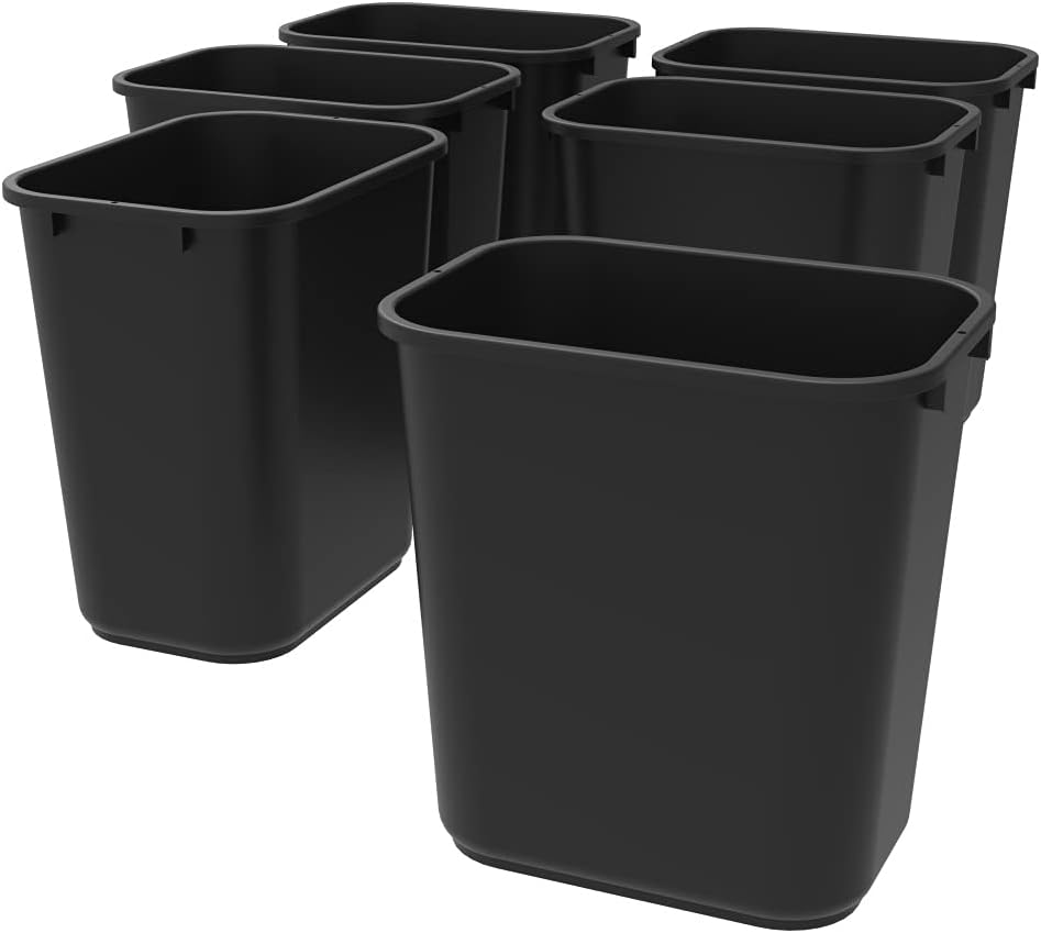 Storex 7 Gallon Trash Can, Gray, 6-Pack Black