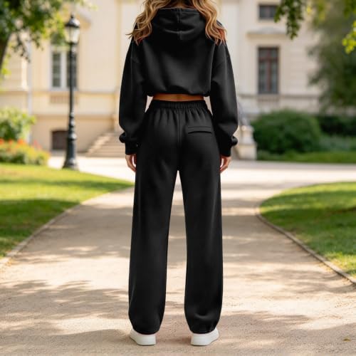 JiXiang Sweatsuit Set for Women Crop Hoodie Wide Leg Sweatpants Fall 2 Piece Tracksuits Loose Fit Y2K Trendy Jogger Suits - image 6
