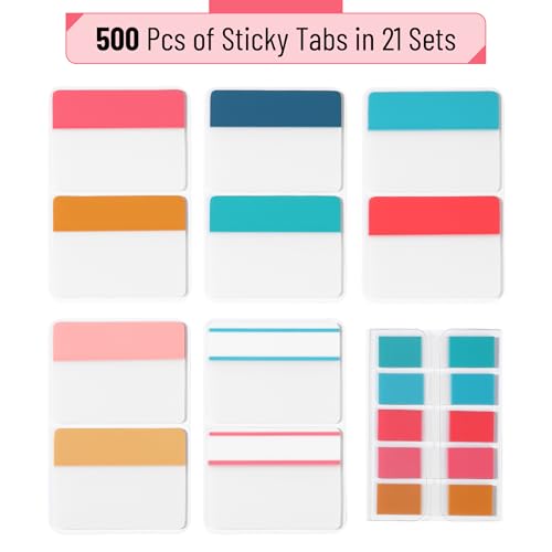 image for Mr. Pen- Sticky Index Tabs, 500 Pcs, 21 Sets, Colorful Sticky Tabs for