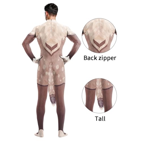 Image of Animal Full Bodysuit for Men Muscle Spandex Jumpsuit Furry Costume with Big Tail for Adult Cosplay Halloween Party