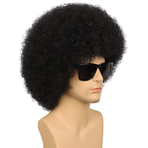 G&T Wig 70S Rock Disco Afro Fluffy Wig For Men Or Women Glueless Wear And Go Wig Short Afro Curly Halloween Synthetic Hippie Party Wig.(1B) #TOP2