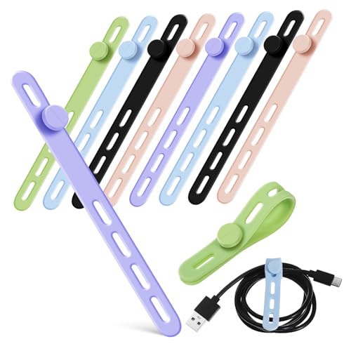 Ataduras de silicona ajustables 10 piezas organizador de cables reutilizable para gestión de cables de carga y organización de escritorio colores aleatorios