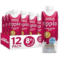 Ripple Non-Dairy Milk, Vanilla | Vegan Milk With 8g Pea Protein | Shelf Stable Single Serve Cartons | On-The-Go | Non-GMO, Plant Based, Gluten Free | 8 oz (Pack of 12)