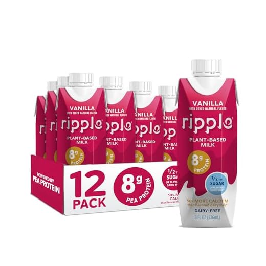 Ripple Non-Dairy Milk, Vanilla | Vegan Milk With 8g Pea Protein | Shelf Stable Single Serve Cartons | On-The-Go | Non-GMO, Plant Based, Gluten Free | 8 oz (Pack of 12)