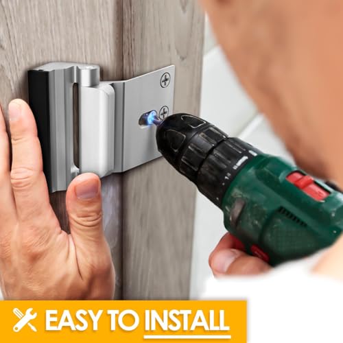 Image of Home Security Door Reinforcement Lock: Metal Door Locks for Front Door Locks for Kids Safety Withstand 800 lbs Child Proof Door Latch for Top Inside Deadbolt Lock Home Defender Guard Flip Extra Lock