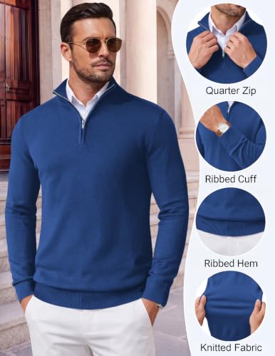 Image of COOFANDY Men's Quarter Zip Up Sweaters Slim Fit Lightweight Mock Pullover