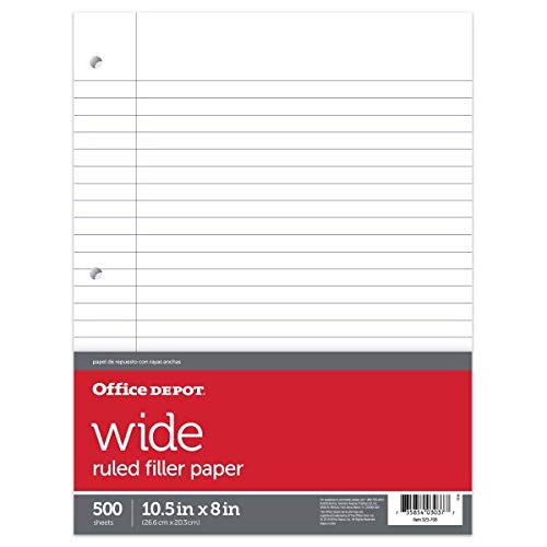 Office DepotRuled Filler Paper, 3-Hole Punched, 16-Lb, Wide Ruled with Margin, 10 1/2in x 8in, 500 Sheets, 09227OD