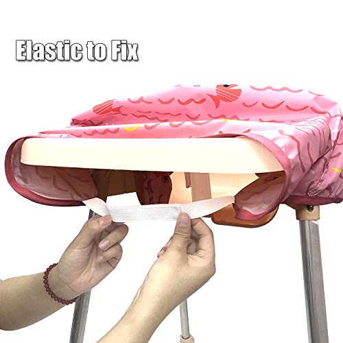 Long Sleeve Baby Bib, Attaches to Highchair, Waterproof & Portable (Pink Fish)3