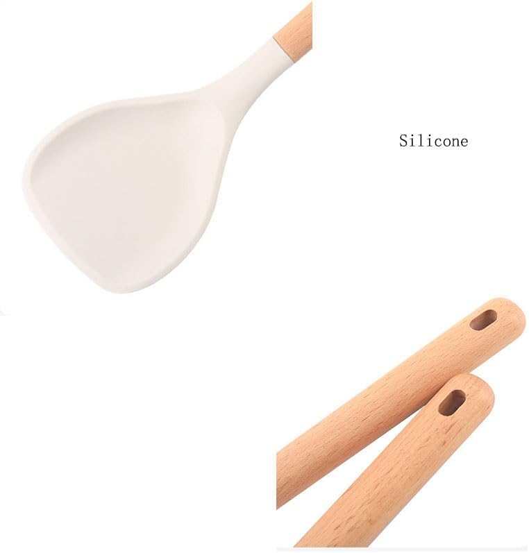 Kitchen Wooden Spatula Soup Spoon Silicone Stir Frying Cooking Kitchenware Set