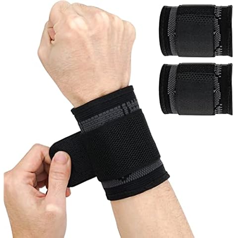 2 Piezas Muñequeras Gym Deportiva, Muñequera Tunel Carpiano Muñequera Padel Hombre y Mujer, Negro Muñequeras Crossfit Muñequera Tendinitis Muñeca para Gimnasio Powerlifting Tenis Calistenia Cover