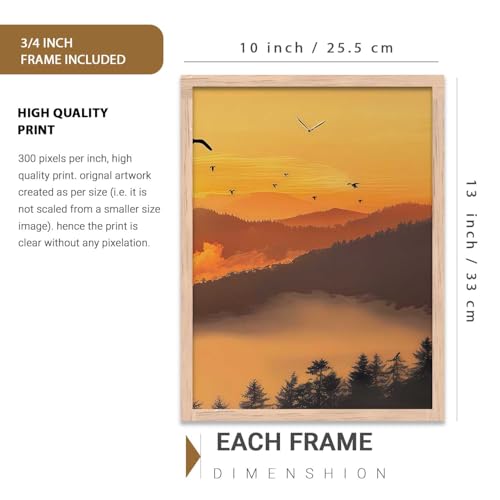 Image of kotart Big Aesthetic Sunset View Wall Art Paintings | Mountains Landscape Framed Painting | Vastu Frames for Living Room Bedroom Wall Decor Set Of 3 (10X13 inch)