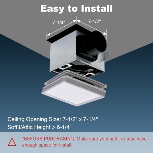 Ventilador de baño Akicon con luz y interruptor regulador, ventilador extracto para baño 80CFM 2.0 sones, luces LED regulables 3CCT de 15W y luz nocturna de 3.5W, cuadrado, plateado miniatura 4
