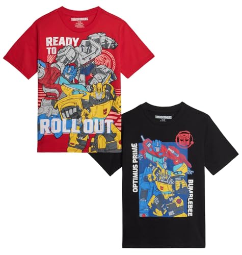 Transformers Boys T-Shirt - 2 Pack Cotton Optimus Prime Bumble Bee Shirts Size 7 Transformers Black/Red