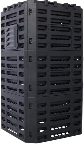 Outdoor Compost Bin – Large Garden Compost Bin with Top Lid and Bottom Door BPA Free Material | Create Fertile Soil with Easy Assembly, Lightweight, Aerating (Black, 132 Gallons (500L))