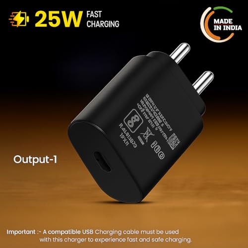 Image of 25W Original Type-C Superfast Charger Adapter Compatible with Samsung-Galaxy S /A /M /F /Z Series | S23 /S22 /S21 /21 fe /S20 /M14 5G /M34 /M54 /M53 5g /M33 /M13 /A34 /A54 5G (Black)