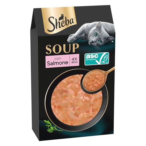 Busta di cibo umido per gatti adulti SHEBA Soup con Salmone, confezione da 40 (10x4x40g)