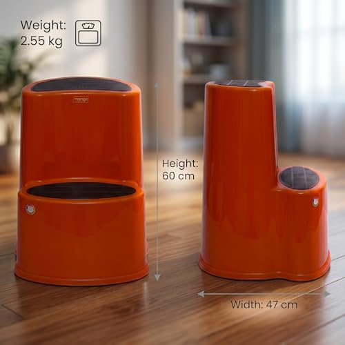 Image of Multipurpose Step Stool with Anti-Skid Surface for Home, Kitchen & Office | Premium Plastic Ladder Stool | 220 kg Hight Weight Load Capacity | 60 x 47 x 51.5 cm  (Mango Orange)