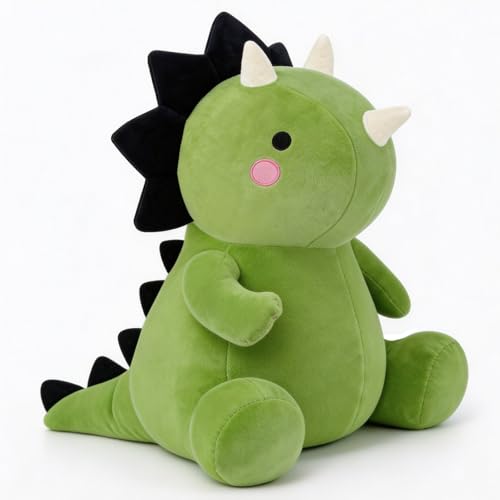 Image of VHYHCY Cute Dinosaur Plush Toys, Fat Dinosaur Stuffed Animals, Soft Triceratops Plush Dino Plushie, Birthday Gifts for Kids Girls Boys Green 12 inch