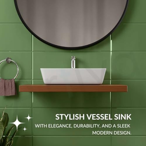Image of Artiva Ceramic Table Top Wash Basin For Bathroom /White Wall Mounted Bathroom Sink /Wall Hung Washbasin /Wash Basin For Cabinet, Vanity (Glossy White 16 x 12 x 5 Inch)