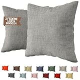 SONIT - Federa Cuscino 50x50 Grigio - Set 2 Federe Cuscini Divano in Cotone Loneta con Cer...